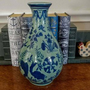 P BRAND Koi Fish Asian Hand Painted Vintage Vase